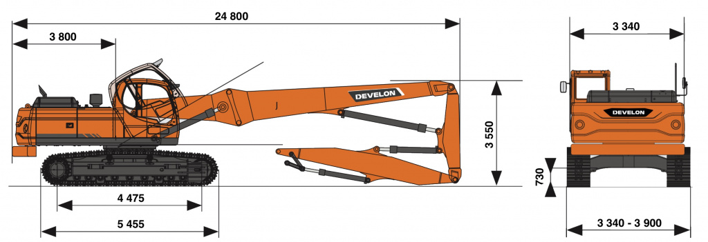Габаритные размеры и схема Разрушитель Develon (Doosan) DX380DM